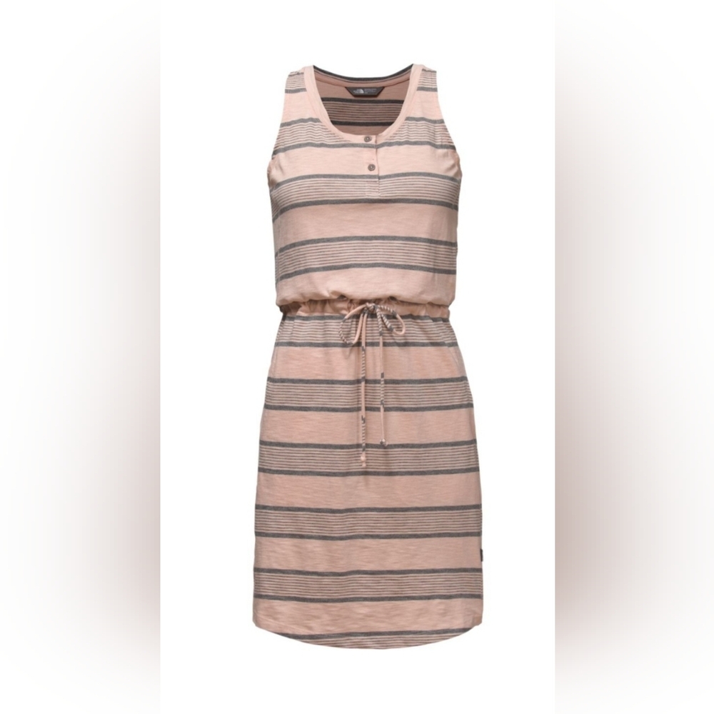 The North Face Pink and Gray Striped Sleeveless Drawstring Dress